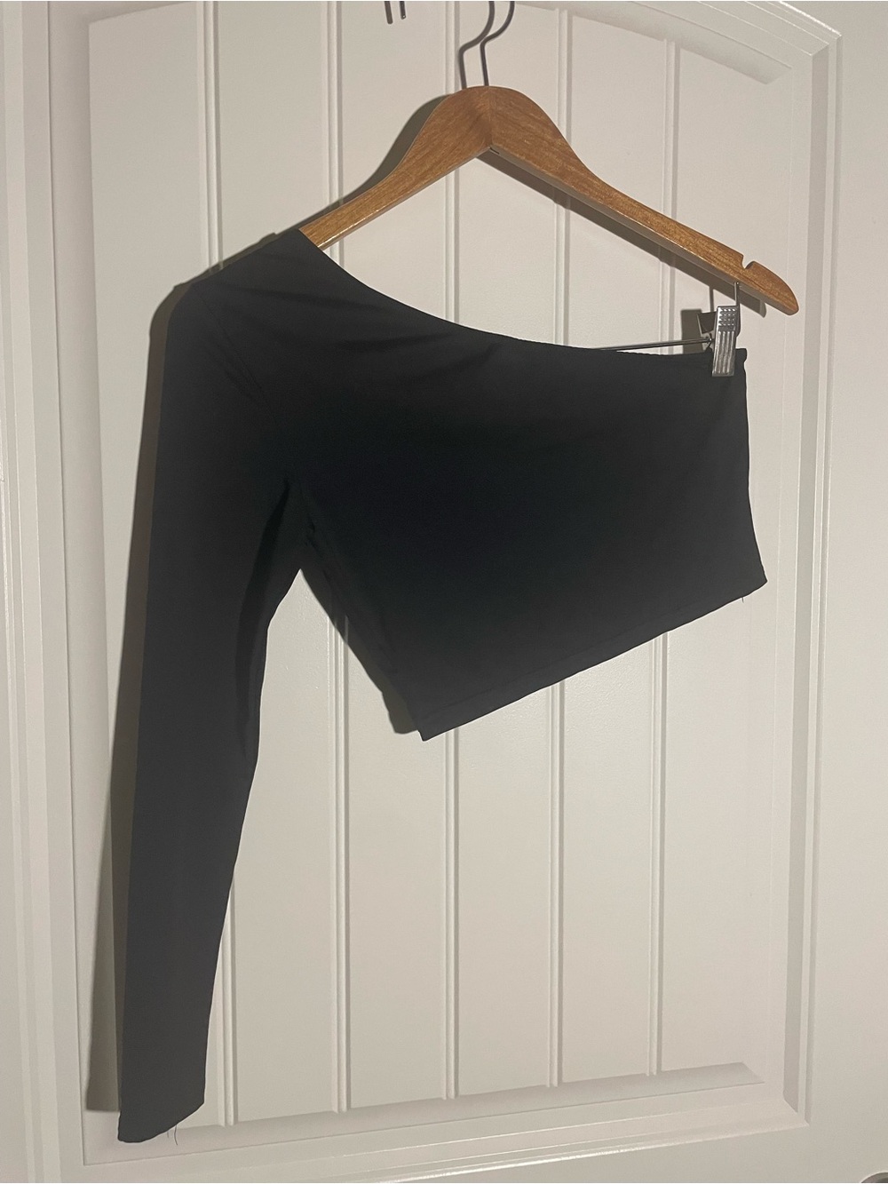 SHEIN Black One Shoulder Long Sleeve Crop Top S